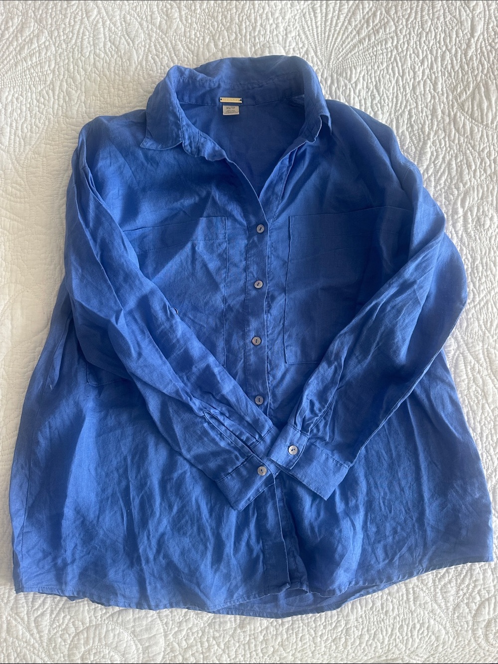 Magaschoni Royal Blue Linen Button-Down Shirt 100% linen
